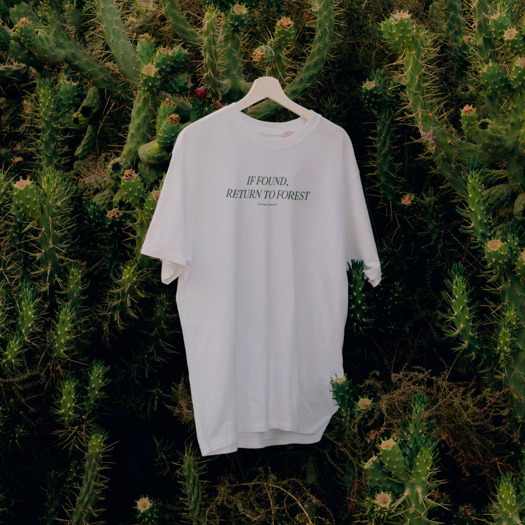 'IF FOUND, RETURN TO FOREST' SHIRT: WHITE